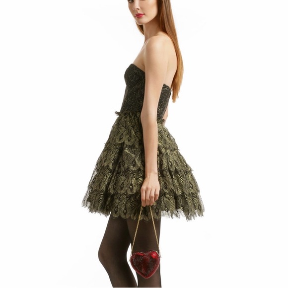 Haute Hippie Peacock Bustier Fit & Flare Mini Dress Cocktail Party Halloween - Picture 3 of 11